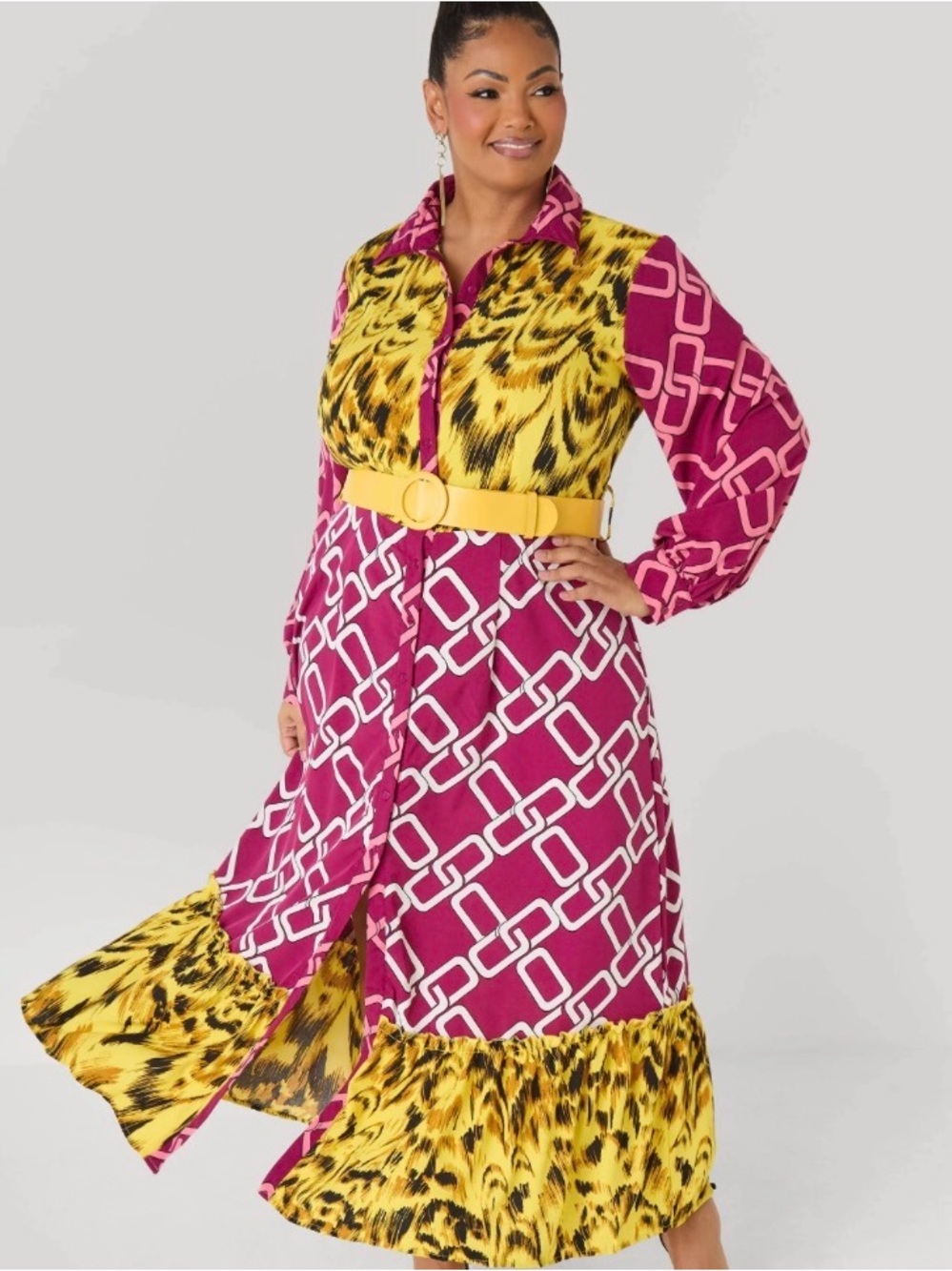 NWT Ashley Stewart Plus Size Vibrant Abstract Printed Shirt Dress with Belt - Picture 1 of 6